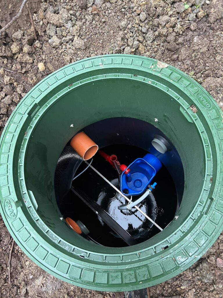An aerial view of a Graf package treatment plant in the ground during installation