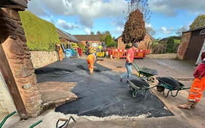 Installation of a new sewage treatment plant under a tarmacked driveway